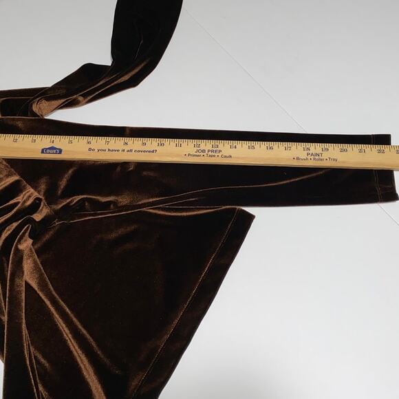 Women's Blouse Velvet Velour Chocolate Brown Top Long Sleeve Holiday Earth Tone - Picture 7 of 10